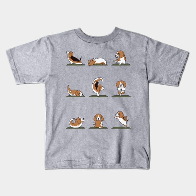 Beagle Yoga Kids T-Shirt by huebucket